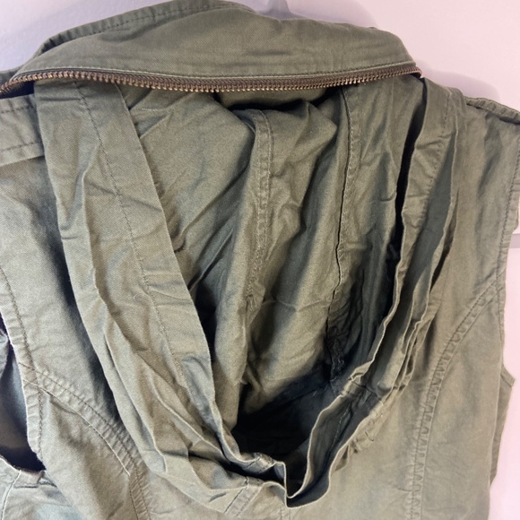 Market & Spruce Olive Green Long Cotton Jacket Vest Zip Up Hood Size Small - Picture 3 of 7